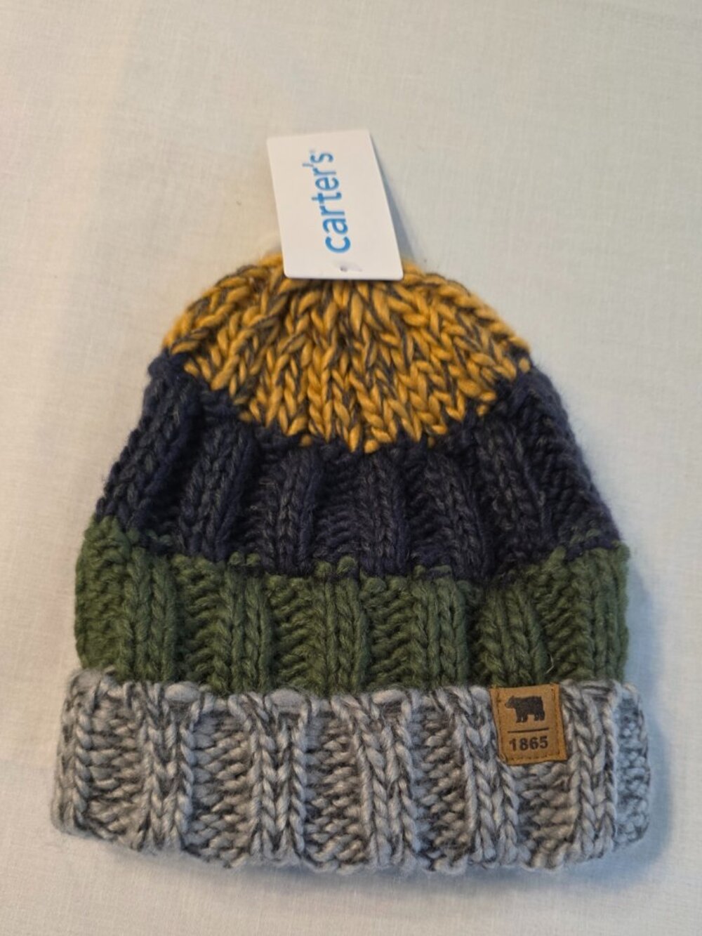 Carters Colorblock Knit Cap Baby Warm Beanie Hat Green Navy Mustard Gray NWT